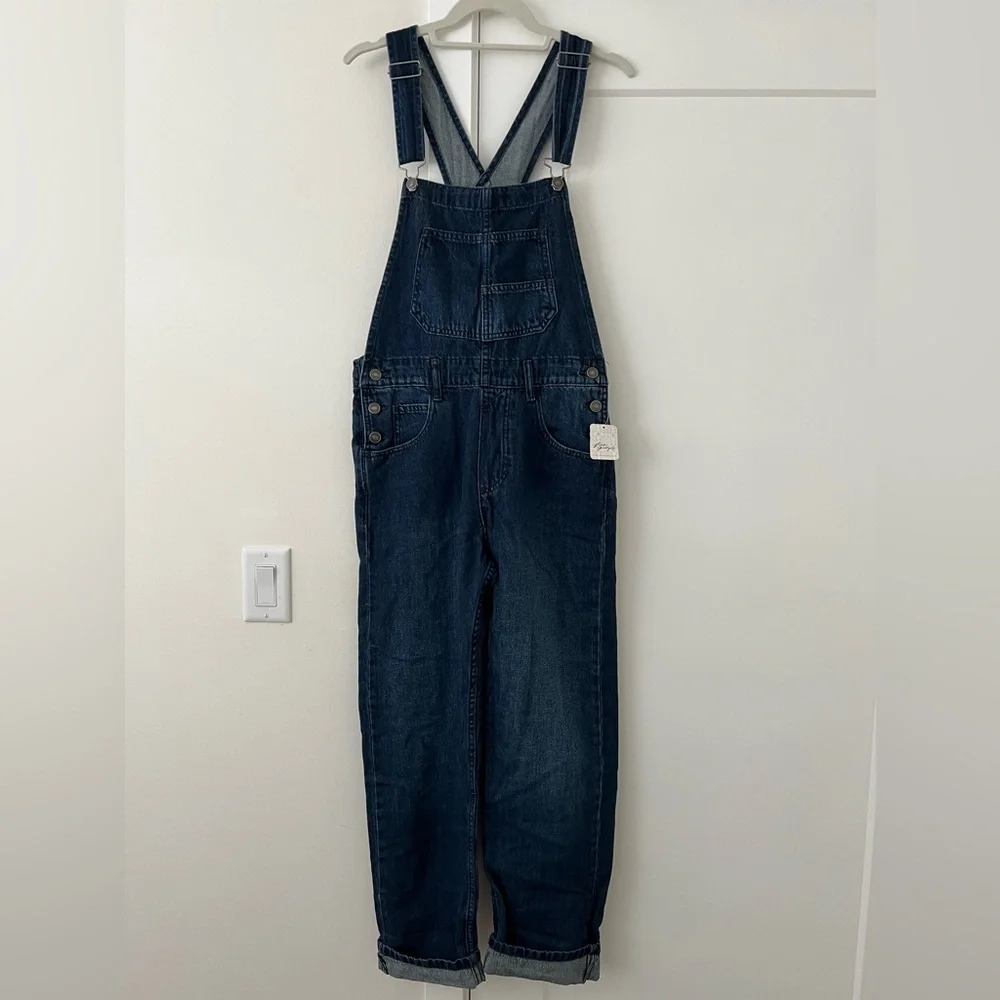Free People Dark Blue Denim Overalls